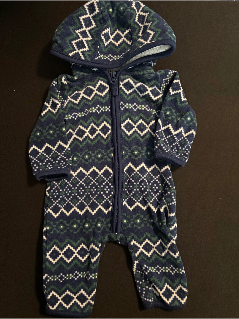 Carter's Navy, Green & White Hooded Fleece Baby One-Piece